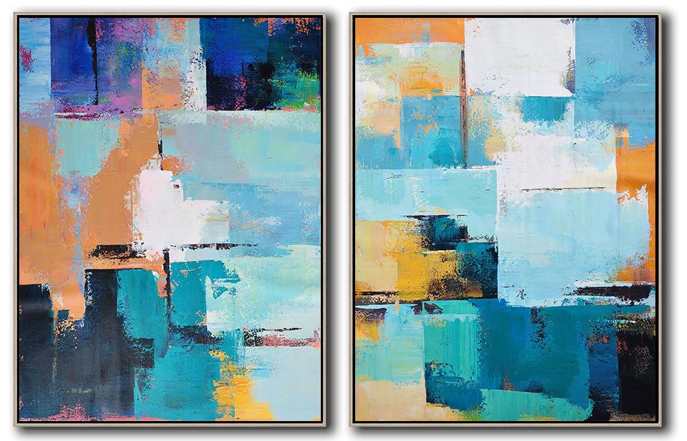 Hand-painted Set of 2 Contemporary Art on canvas - Oil Paintings For Sale Large
